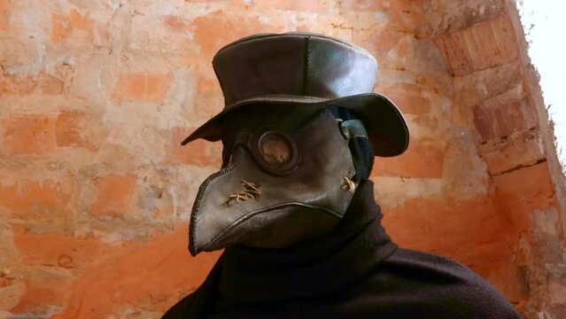 Black historical medieval Plague Doctor costume with crow mask