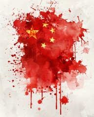 Abstract grunge watercolor flag of China. Template background for national holidays,  poster, banner, flyer. etc.