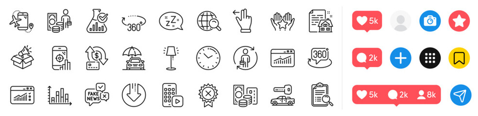 Sleep, Credit card and Ranking line icons pack. Social media icons. Money transfer, Chemistry lab, Stand lamp web icon. Reject medal, Time, Diagram graph pictogram. Vector