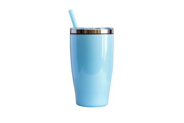 Stainless steel glass,cold mug or insulated tumbler bottle blue color isolated on transparent background.