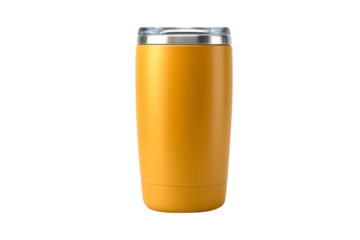 Stainless steel glass,cold mug or insulated tumbler bottle yellow color isolated on transparent background.