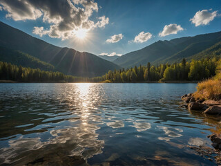 Tranquil sunset over calm lake