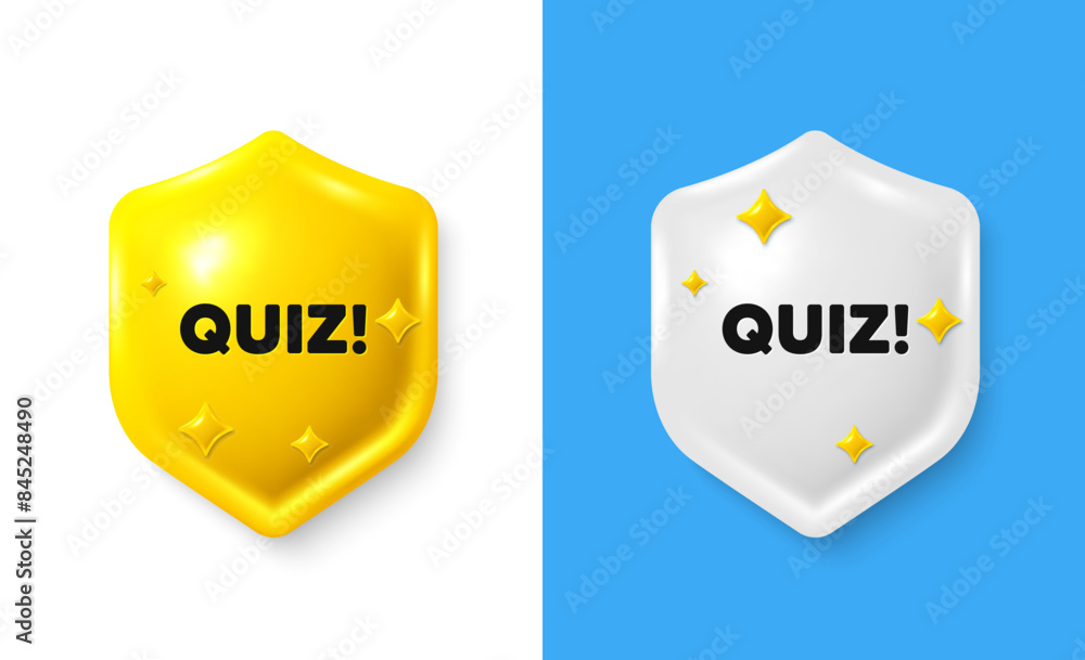 Poster quiz tag. shield 3d icon banner with text box. answer question sign. examination test symbol. quiz c