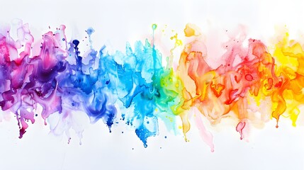 Fototapeta premium Rainbow watercolor banner background on white. Pure vibrant watercolor colors. Creative paint gradients, fluids, splashes, spray and stains. Abstract background.