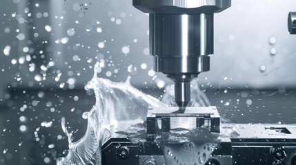 CNC milling machine in action on a steel part Metal cutting process