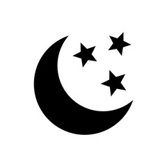 Crescent moon with stars icon on white background. Night icon. Crescent moon icon. Minimalist style.