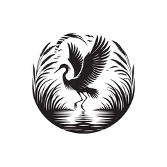 Egret Silhouette: Vector Art Capturing the Grace and Beauty of Egrets in Flight- Egret Vector -Egret Illustration- Bird Vector Silhouette.