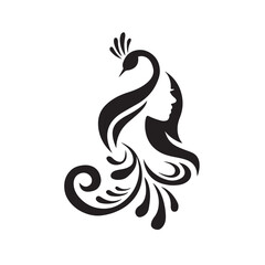 silhouette of a woman with a Peacock Bird Artwork.