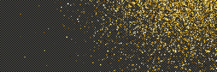 Gold glittering dust with stars on transparent backdrop