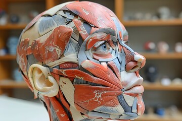 Human Head Anatomy Model Displaying Muscular Structure for Educational Purposes
