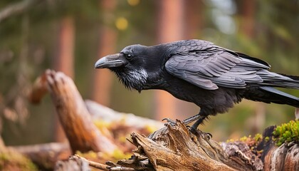 Fototapeta premium Northern Watcher: A Wild Raven in its Natural Habitat