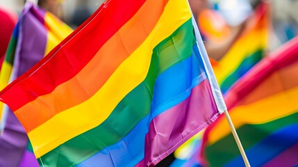 People With Rainbow Flags Attending a Gay pride
