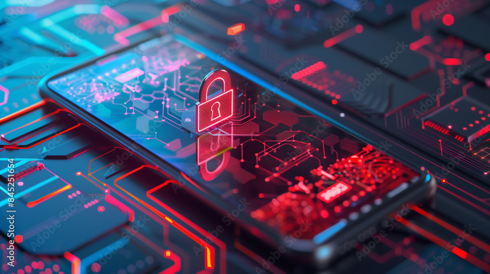 Aufkleber cyber security concept with digital padlock display on smartphone screen, digital data protection so