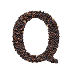 Obraz premium Black Pepper Letter Q Isolated on Transparent or White Background, PNG