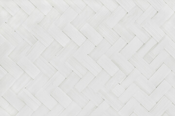 Old white bamboo weave texture background, pattern of woven rattan mat in vintage style.