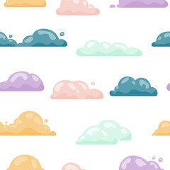 Cumulus cloud cartoon. Seamless pattern. Sky air symbol. Vector drawing. Design ornaments.