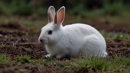 Fototapeta premium white rabbit on grass