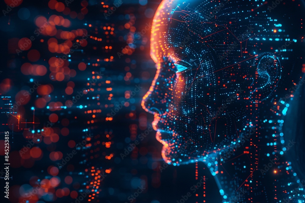 Poster editorial style illustration of a machine learning process featuring artificial intelligence, deep d