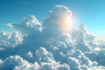 Majestic Cumulus Clouds with Sunlight Breaking Through, Perfect for Weather Stock Photography