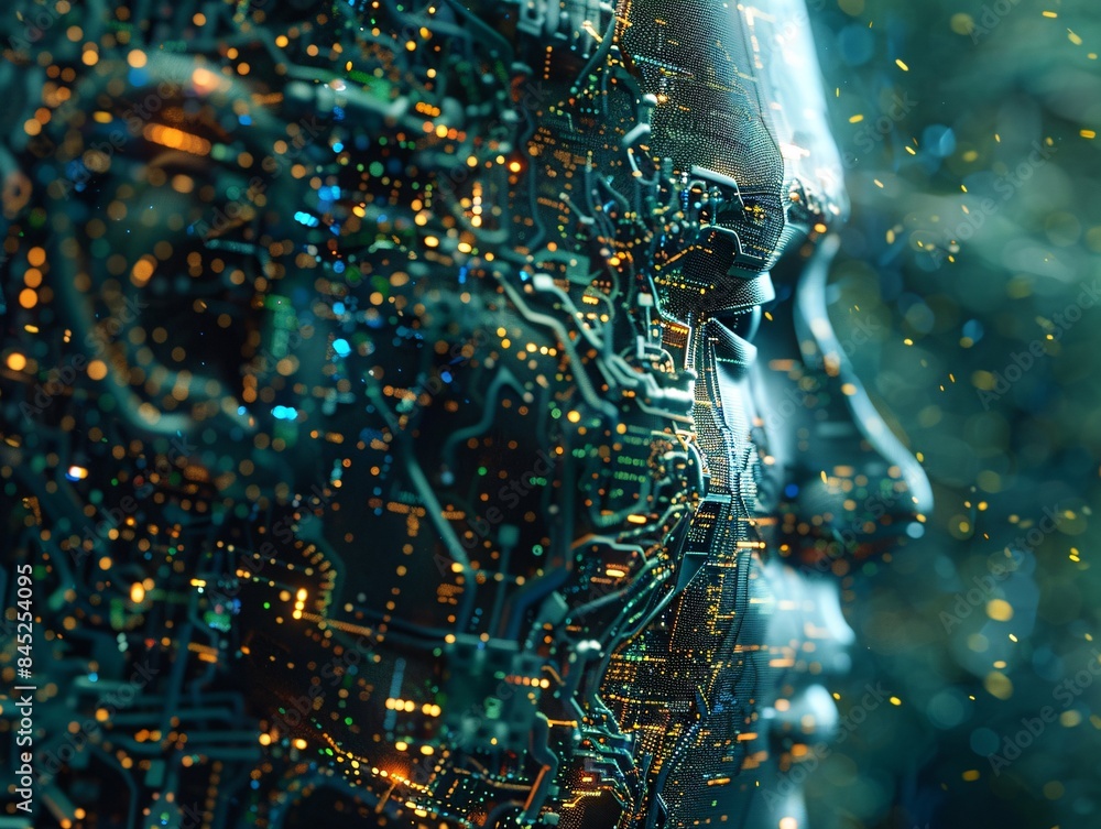Poster documentary style illustration of a machine learning process featuring artificial intelligence, deep