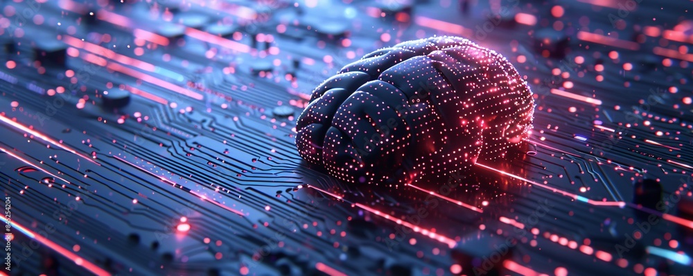 Poster documentary style illustration of a machine learning process featuring artificial intelligence, deep