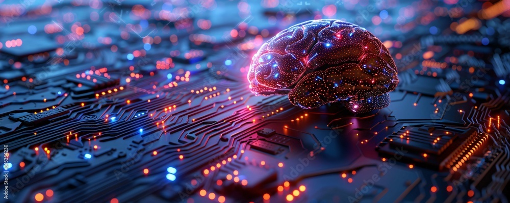 Poster documentary style illustration of a machine learning process featuring artificial intelligence, deep