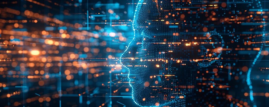 Editorial style illustration of a machine learning process featuring artificial intelligence, deep data mining, and machine learning as components of modern computer technology concepts, portrayed in