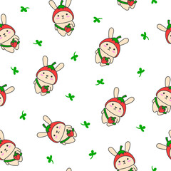 Cute kawaii rabbit with bag. Seamless pattern. Cartoon animals character. Funny bunny. Hand drawn style. Vector drawing. Design ornaments.
