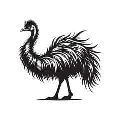 Emu Bird Silhouette: Vector Art Showcasing the Distinctive Profile of Australia's Iconic Bird- Emu Bird Vector- Emu Bird Illustration.