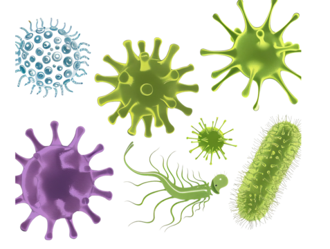 Set of microbes and viruses Isolated on Transparent Background