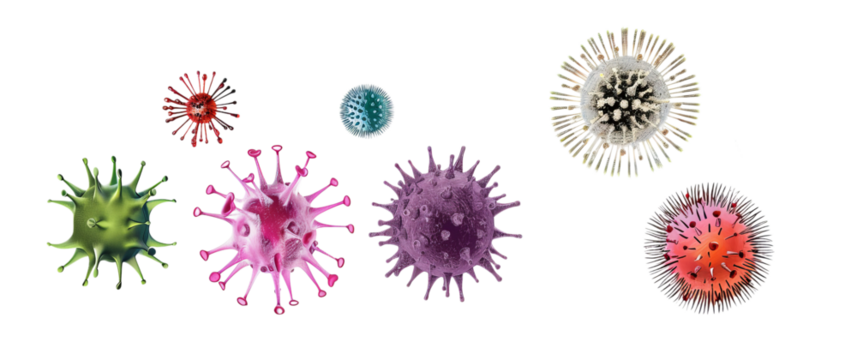 Set of microbes and viruses Isolated on Transparent Background - Powered by Adobe
