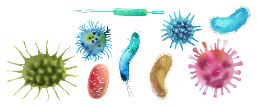 Set of microbes and viruses Isolated on Transparent Background