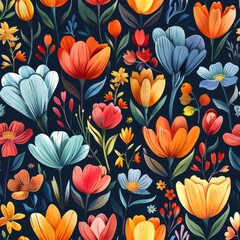 spring flowers on dark background. ai generated