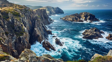 Rugged Coastal Cliffs and Turquoise Waves background