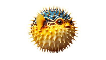puffer fish,  isolated on transparent or white background.
