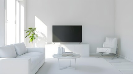 Mock up TV set screen white living room