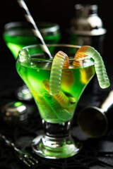 Halloween drink for party, selective focus