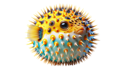 puffer fish,  isolated on transparent or white background.