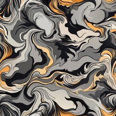 Naklejka premium Seamless pattern of smoky liquid marble with wisps of grey and black, Generative AI