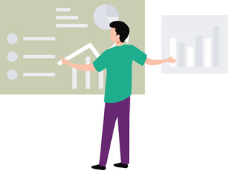 A boy is looking at a business growth graph.
