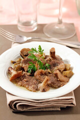 Magret duck with mushrooms.
