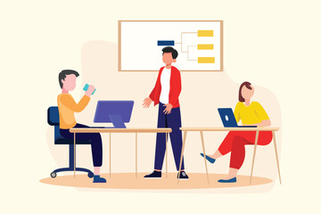 Gathering employees Concept. Colored flat vector illustration isolated.