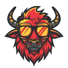 Fototapeta premium adorable bison wear sunglasses, mascot illustration