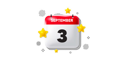 Calendar date of September 3d icon. 3rd day of the month icon. Event schedule date. Meeting appointment time. 3rd day of September. Calendar month date banner. Day or Monthly page. Vector