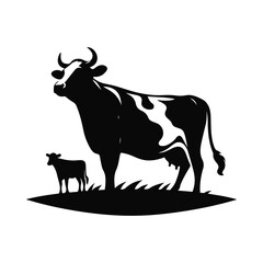 Cow black silhouette vector with white color background