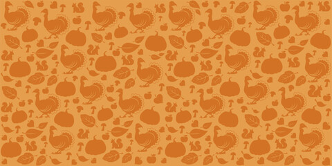 Autumn Seamless Pattern. Happy Thanksgiving Day. Holiday Ornament With Turkey bird.Good for textile fabric design, wrapping paper, website wallpapers, textile, wallpaper and apparel. vector 