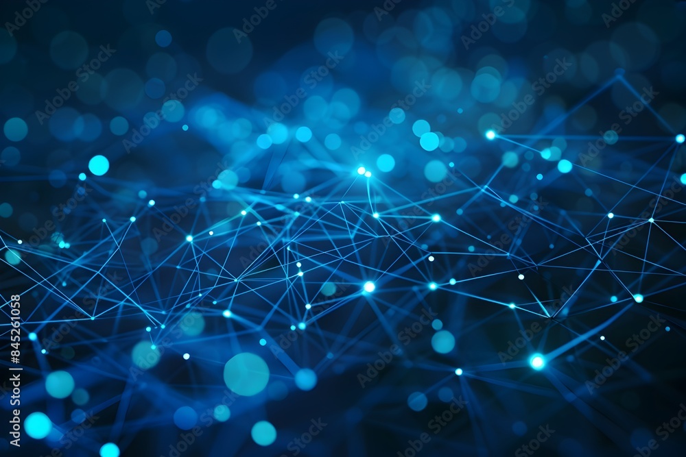 Poster abstract background with blue glowing lines and dots forming an intricate network, symbolizing the i