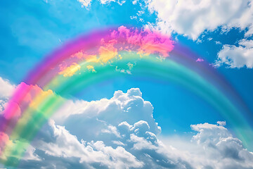 A vibrant rainbow arching across the sky, representing beauty, hope, and diversity, creating an inspiring and colorful natural spectacle