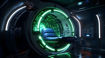 Obraz premium A Dark Futuristic 3D Capsule With a Detailed Network of Electro-Wires for Testing