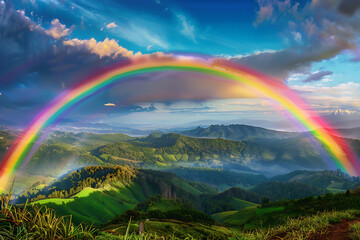 A vibrant rainbow arching across the sky, representing beauty, hope, and diversity, creating an inspiring and colorful natural spectacle